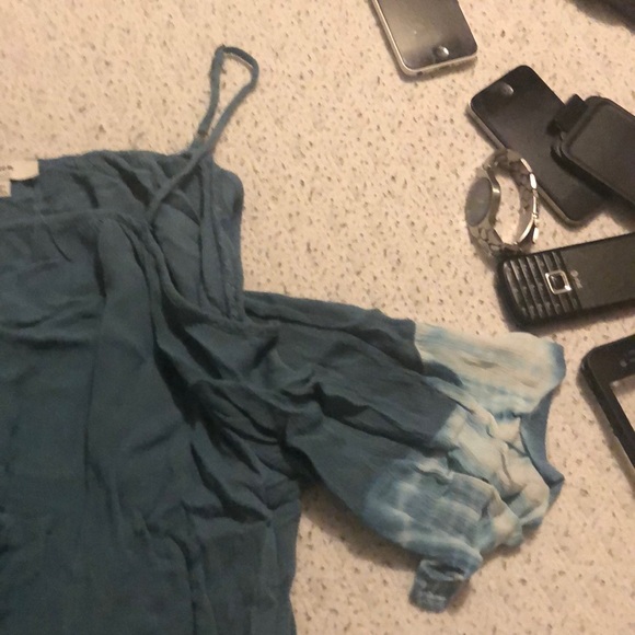 Ty-dye blue cold shoulder spaghetti strap top - Picture 2 of 4